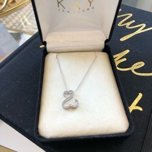 Open heart diamond 10K white gold necklace